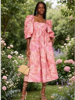 Ulla Johnson Leilani Dress
Pink Floral Puff-Sleeve Midi Dress Sz 0